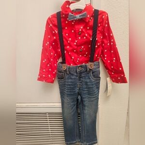 2T Cat & Jack Red and Blue Suspenders Classic Adjustable Style